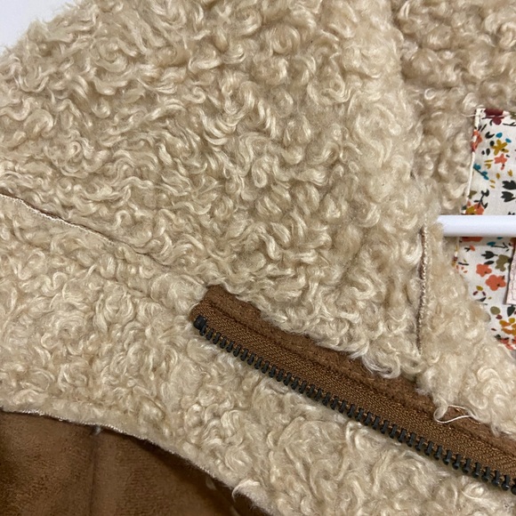 Decree Brown Faux Suede Shearling Bomber Jacket with Cream Trim - Picture 5 of 8